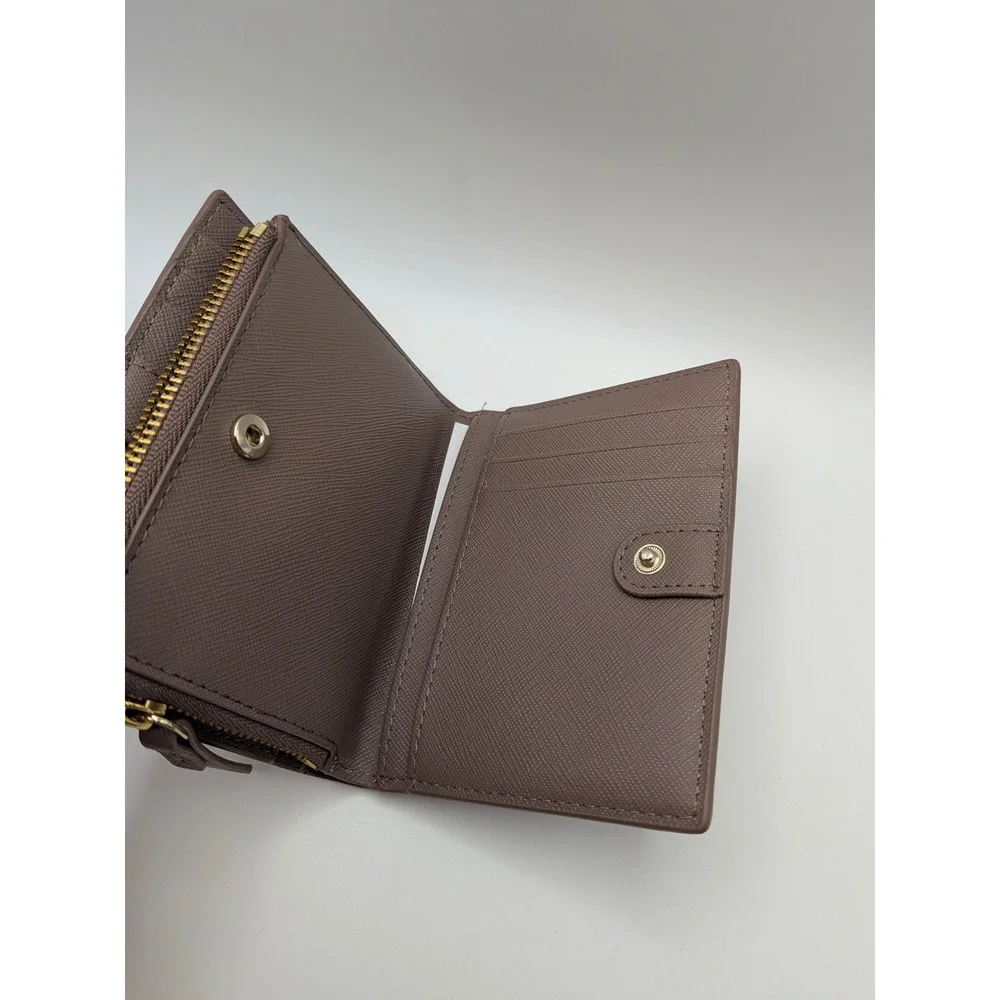 Kate Spade Bifold Wallet Small Taupe Light Mauve Gold Accents Hardware Logo
